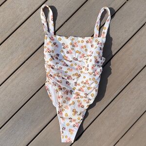 La Hearts White One-Piece Swimsuit with Pink & Yellow Floral Print